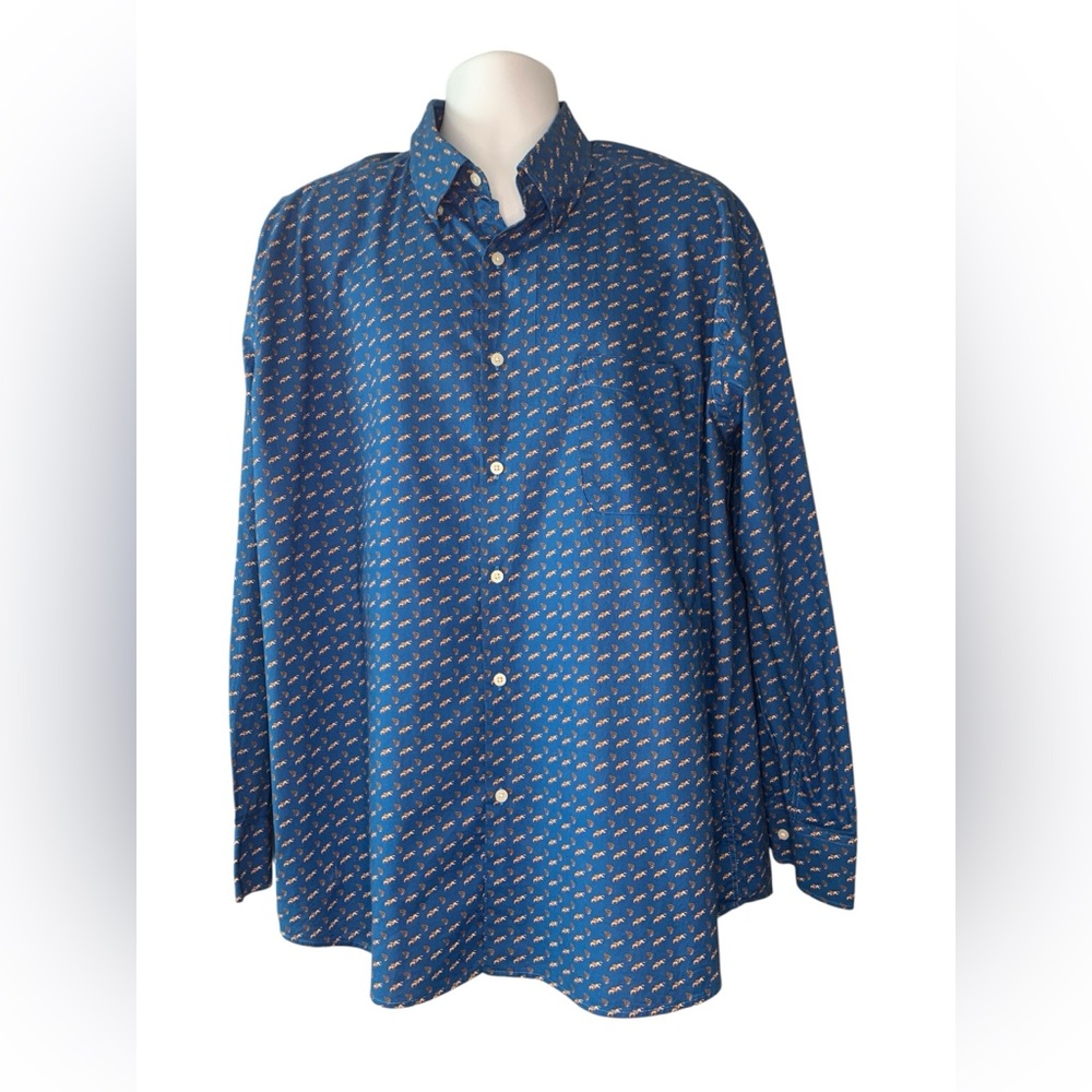 Elegant Alan Flusser Blue Button-Down Equestrian Shirt for Men Size XXL
